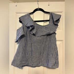 Madewell Linen Ruffle Off Shoulder Stripe Top